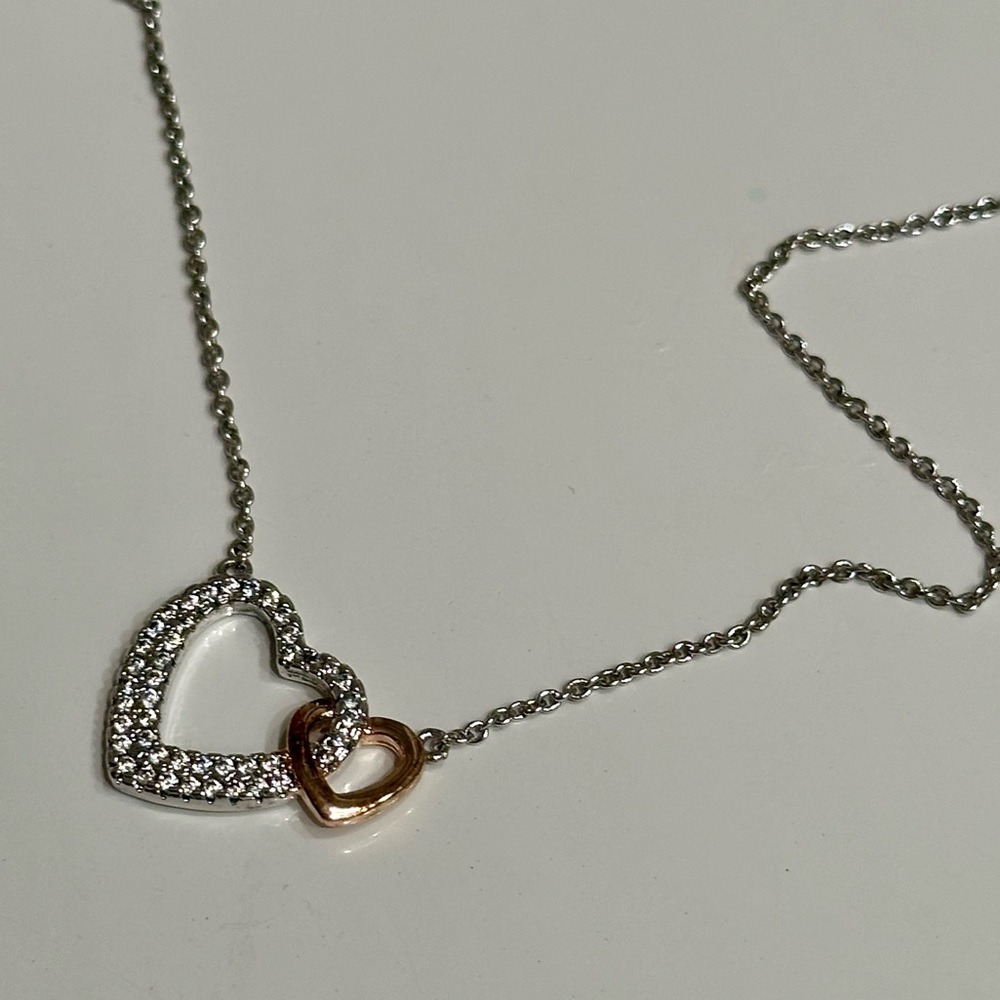 Double Hearts Sterling Silver CZ Necklace